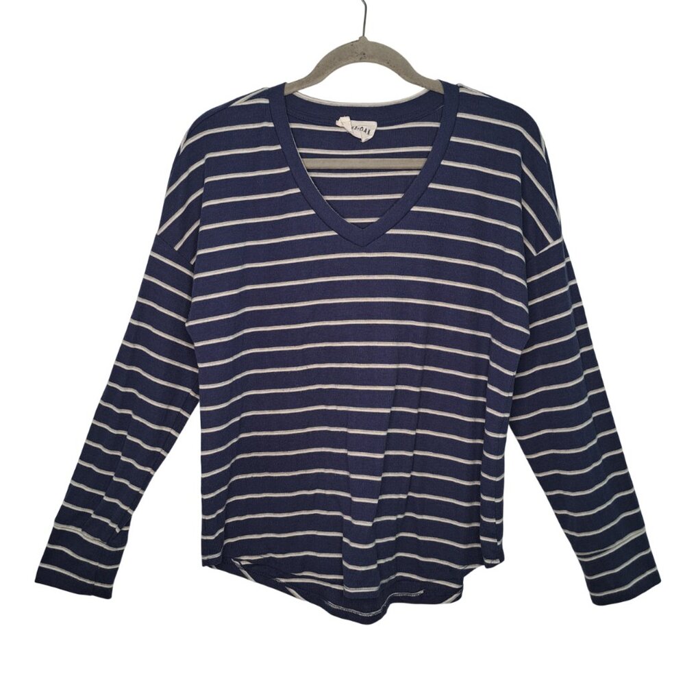 Olive + Oak Blue White Striped V Neck Soft Long Sleeved Shirt Size Large